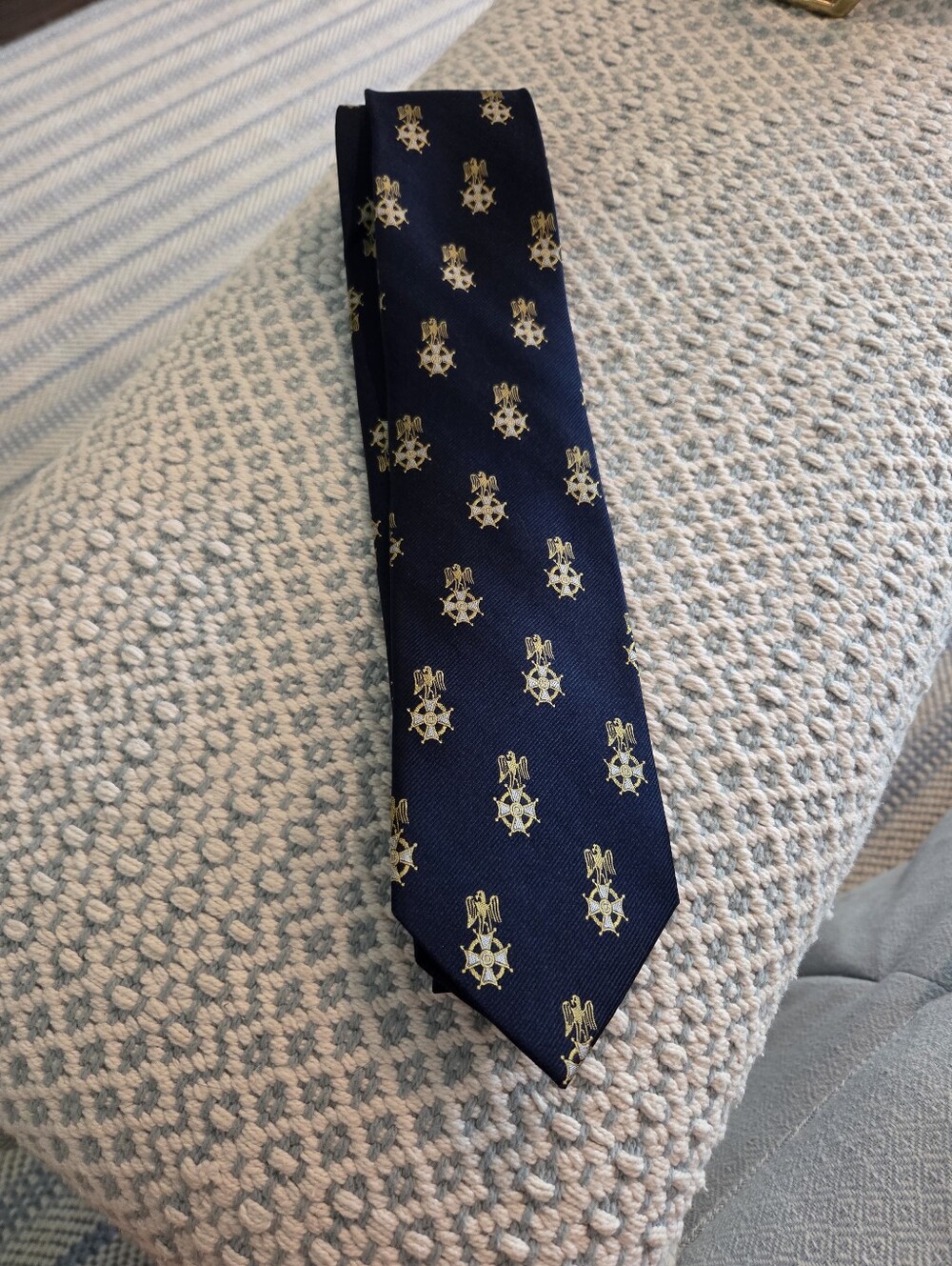 Smith & Logsdon Navy Necktie with Gold Crest Motif